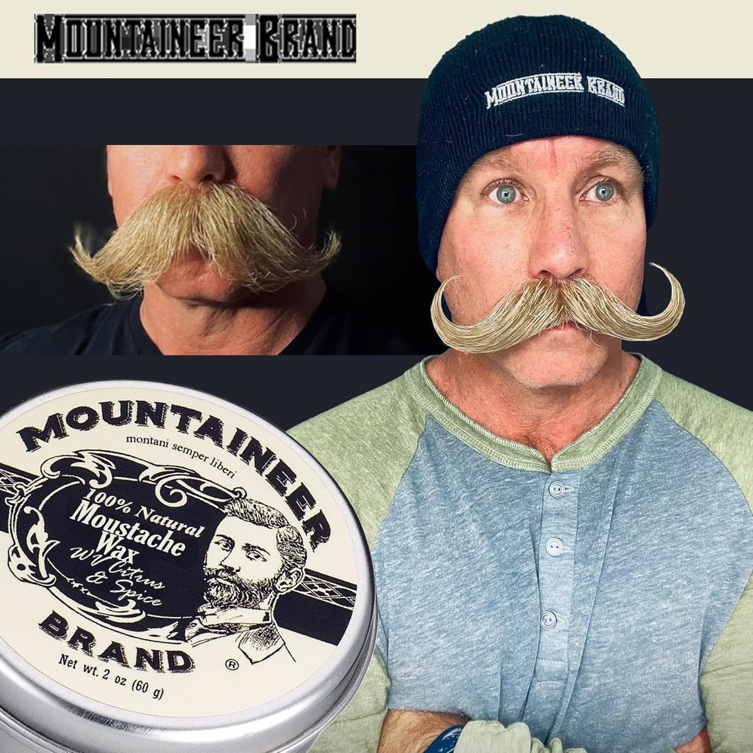 Mustache Wax for Men 100% Natural Beeswax/Plant Based Oils | Grooming Beard Moustache Wax Tin | Long-Lasting Hold | Smooth, Condition, Styling Balm | Citrus & Spice 2Oz