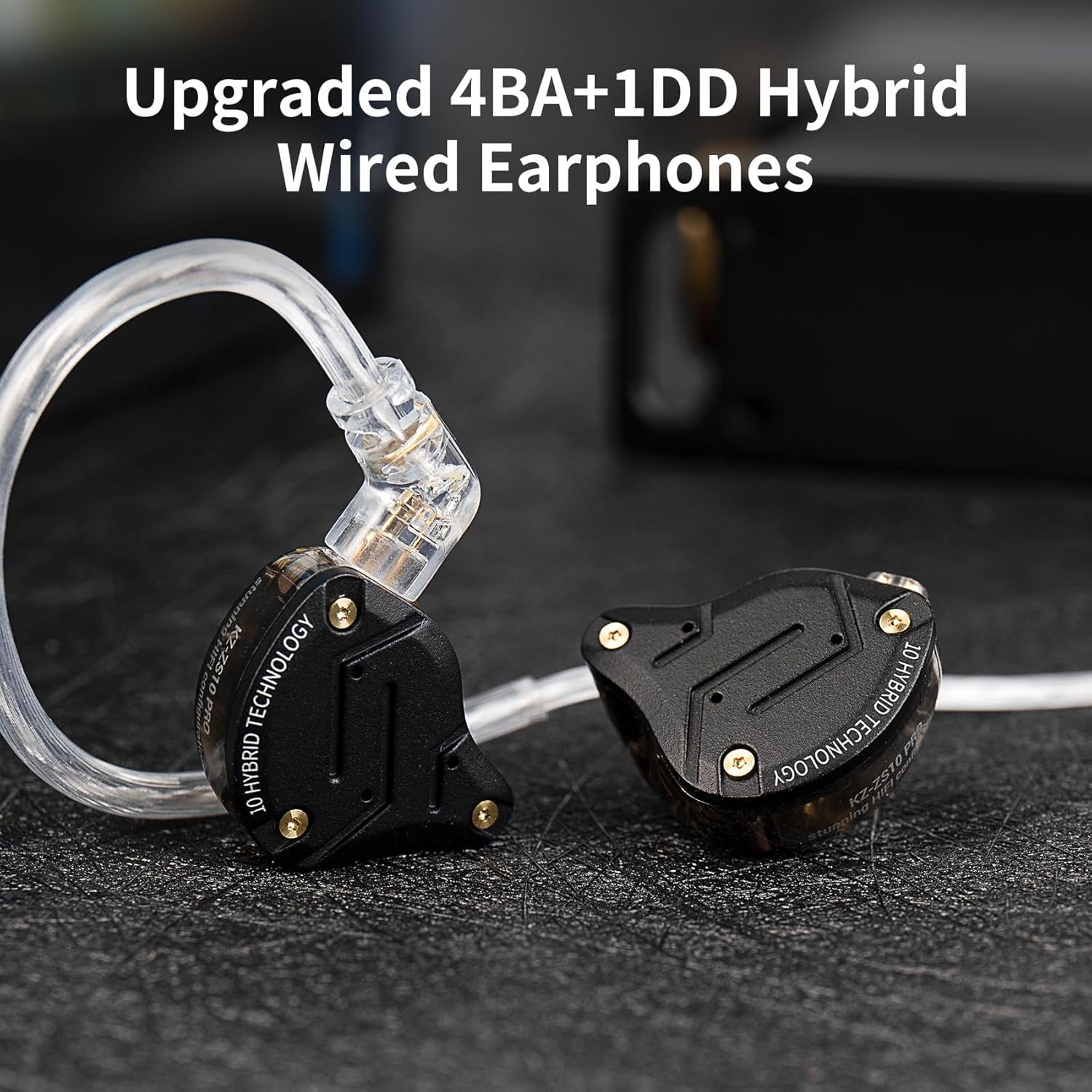 KZ ZS10 Pro in Ear Monitor Headphone, KZ Hifi Earbuds Headphone with 4 Balanced Armatures and 1 Dynamic Drivers for Drummer Musician (Blue with Mic)